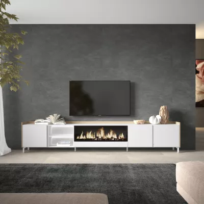 Mueble TV con chimenea eléctrica y luces LED diseño industrial