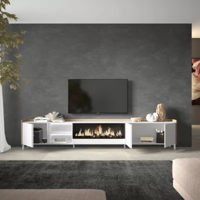 Mueble TV con chimenea eléctrica y luces LED diseño industrial