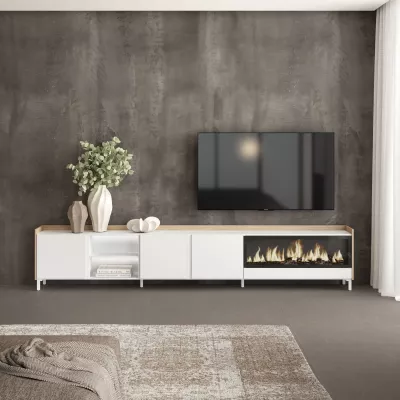 Mueble TV con chimenea eléctrica y luces LED diseño industrial