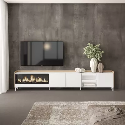 Mueble TV con chimenea eléctrica y luces LED diseño industrial