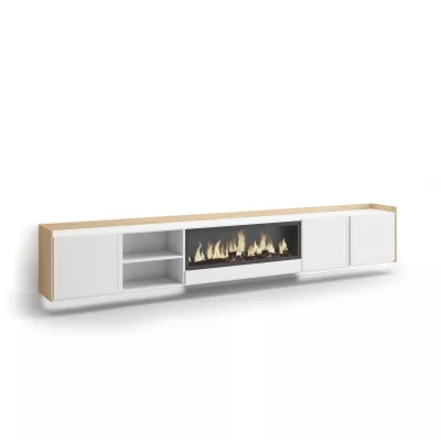 Mueble TV con chimenea eléctrica y luces LED y suspendido