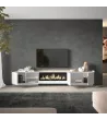 Mueble TV con chimenea eléctrica y luces LED y suspendido