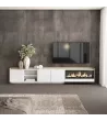 Mueble TV con chimenea eléctrica y luces LED y suspendido