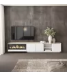 Mueble TV con chimenea eléctrica y luces LED y suspendido