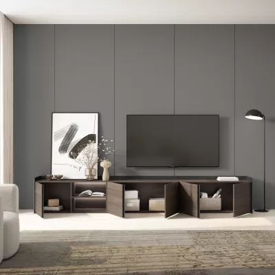 Mueble TV con luces LED | Roble oscuro y Negro