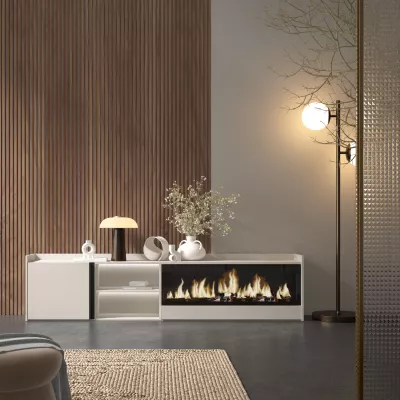 Mueble TV con chimenea eléctrica y luces LED