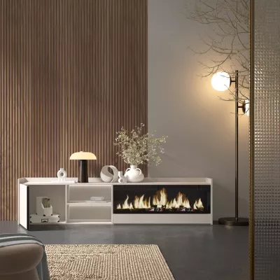 Mueble TV con chimenea eléctrica y luces LED