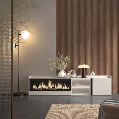 Meuble TV avec cheminée électrique et lumières LED