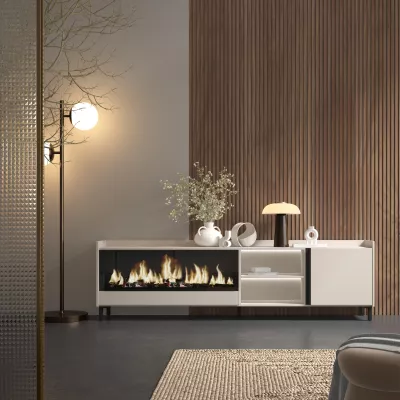 Mueble TV con chimenea eléctrica y luces LED diseño industrial