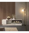 Mueble TV suspendido con chimenea eléctrica y luces LED