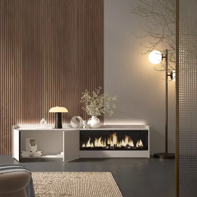 Meuble TV avec cheminée électrique et lumières LED