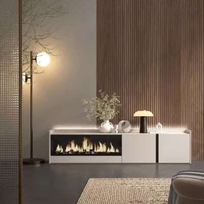 Meuble TV avec cheminée électrique et lumières LED