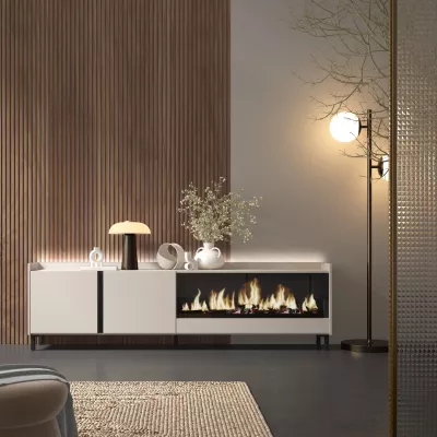 Meuble TV avec cheminée électrique et lumières LED style industriel