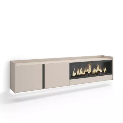 Mueble TV con chimenea eléctrica y luces LED suspendido