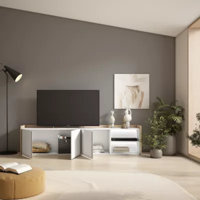 Mueble TV con luces LED claro | Blanco y roble