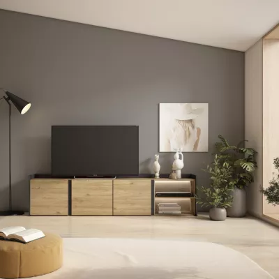 Mueble TV con LED | roble y negro