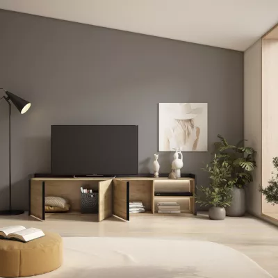 Meuble TV avec LED | chêne et noir