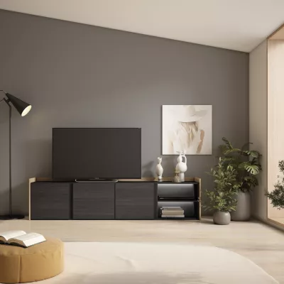 Meuble TV avec lumières LED | noir et chêne