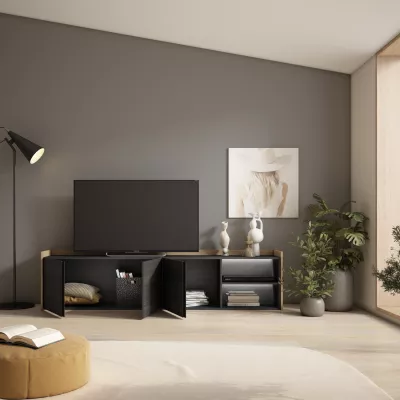 Meuble TV avec lumières LED | noir et chêne