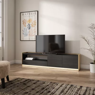 Mueble TV con luces LED | negro y roble