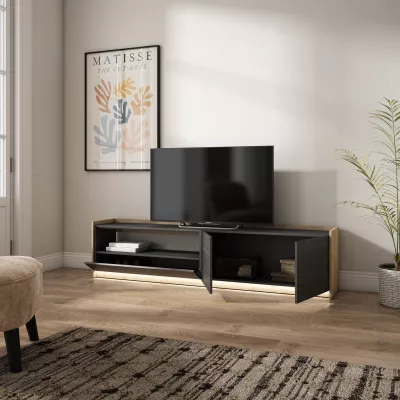 Mueble TV con luces LED | negro y roble