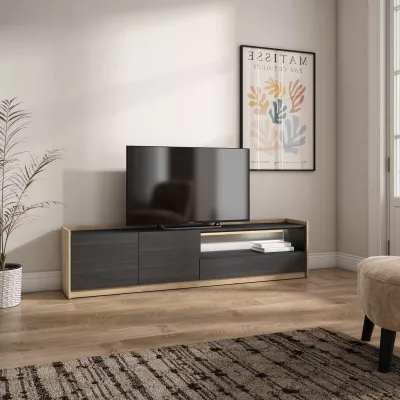 Meuble TV avec lumières LED | noir et chêne