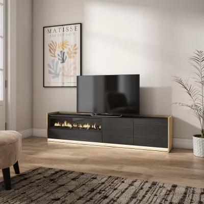 Meuble TV avec cheminée électrique et lumières LED