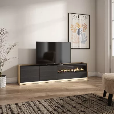 Mueble TV con chimenea eléctrica y luces LED