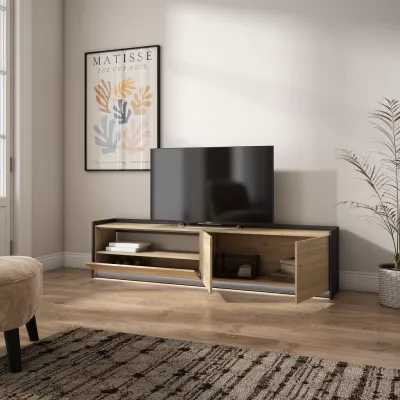 Meuble TV avec lumières LED | Chêne et noir