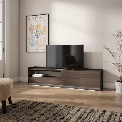 Meuble TV avec LED | Chêne foncé et noir