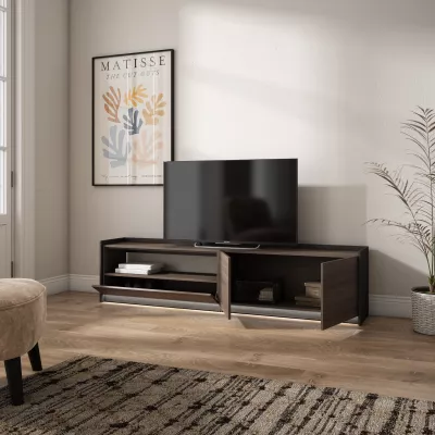 Meuble TV avec LED | Chêne foncé et noir