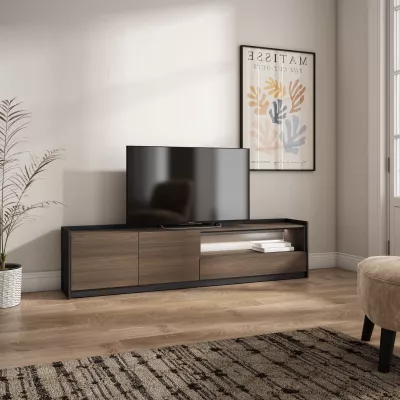 Meuble TV avec LED | Chêne foncé et noir