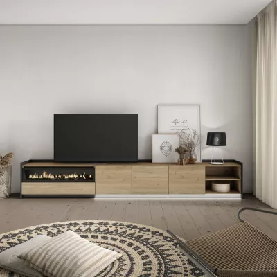 Meuble TV avec cheminée électrique et éclairage LED