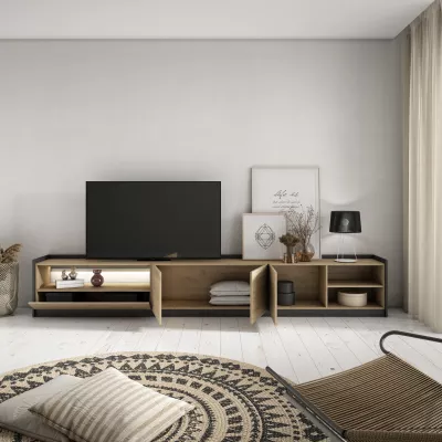 Meuble TV avec lumières LED | Chêne et noir