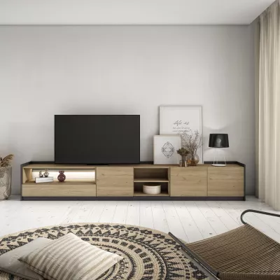 Mueble TV con luces LED | Roble y negro
