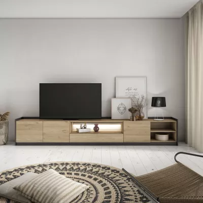 Mueble TV con luces LED | Roble y negro