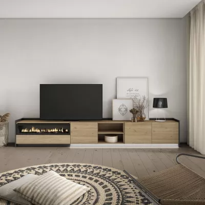 Mueble TV con chimenea eléctrica y luz LED