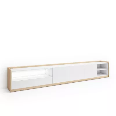 Meuble TV avec lumières LED en clair | blanc et chêne