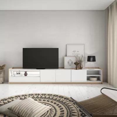 Mueble TV con luces LED en claro | blanco y roble