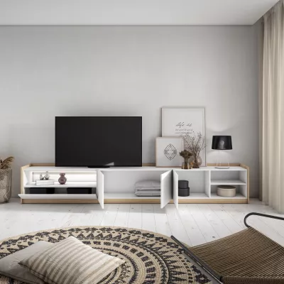 Mueble TV con luces LED en claro | blanco y roble