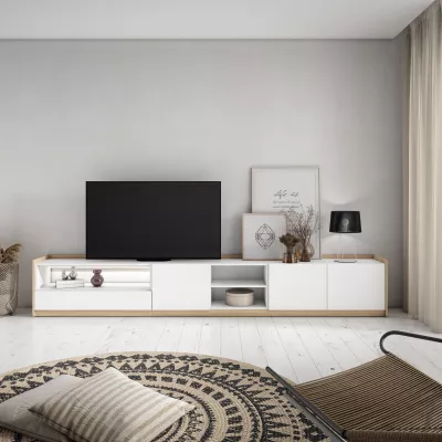 Mueble TV con luces LED en claro | blanco y roble