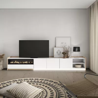 Meuble TV avec cheminée électrique et lumières LED