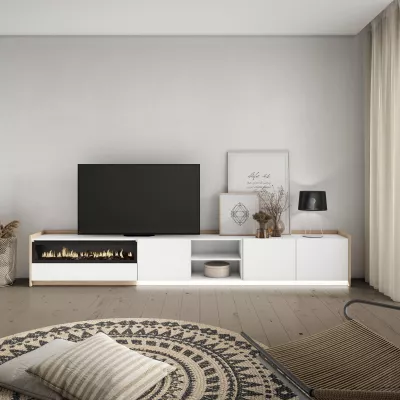 Meuble TV avec cheminée électrique et lumières LED