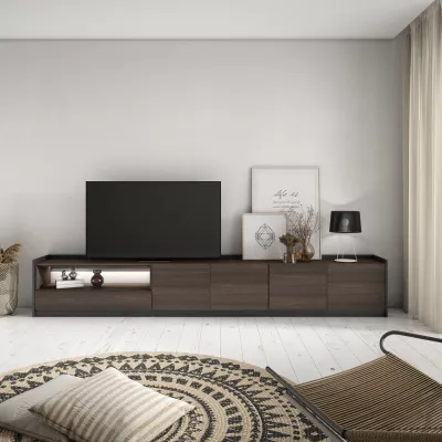 Meuble TV avec lumières LED | chêne foncé et noir