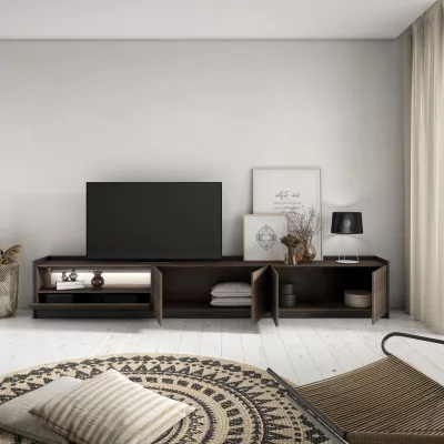 Meuble TV avec lumières LED | chêne foncé et noir