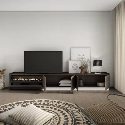 Meuble TV avec cheminée électrique et lumières LED