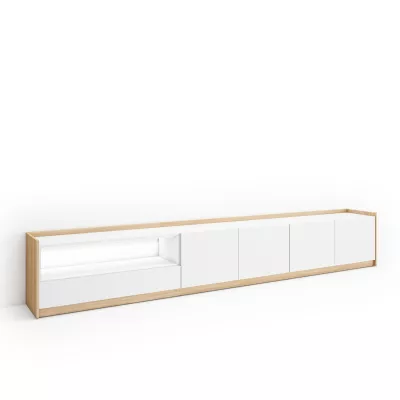 Mueble TV con luz LED claro | Blanco y roble