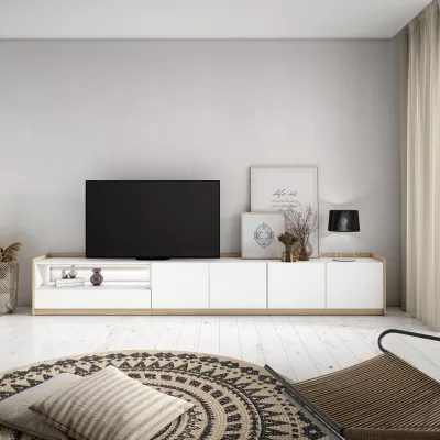 Meuble TV avec éclairage LED clair | Blanc et chêne