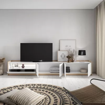 Meuble TV avec éclairage LED clair | Blanc et chêne
