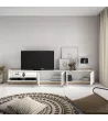 Mueble TV con luz LED claro | Blanco y roble